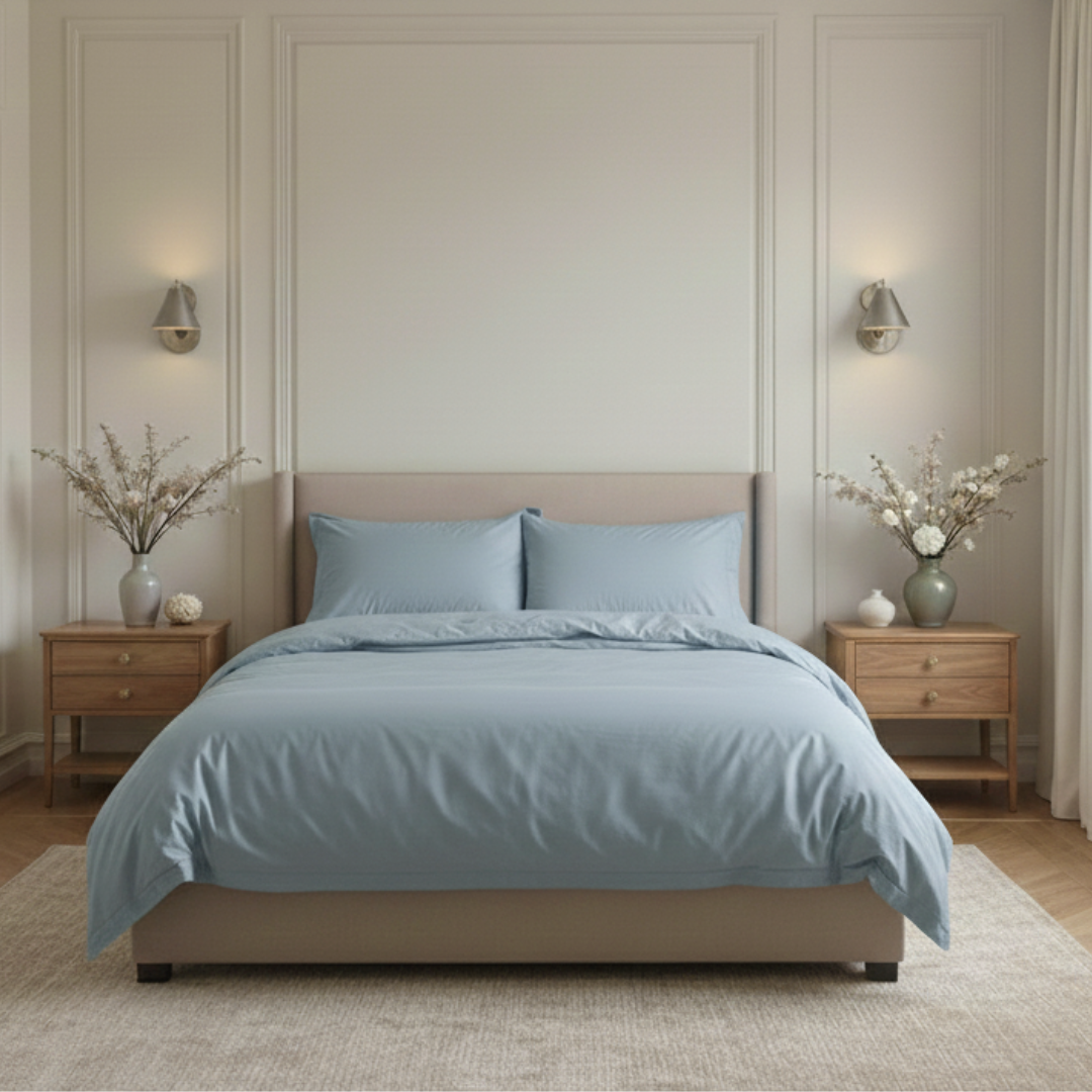 400 TC Cotton Sateen Flat Sheet + 2 Pillow Covers Slate Blue