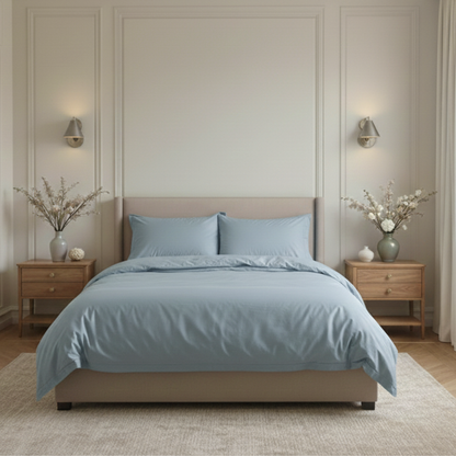 400 TC Cotton Sateen Flat Sheet + 2 Pillow Covers Slate Blue