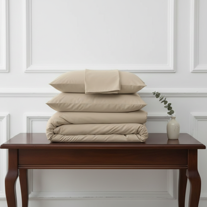 400 TC Cotton Sateen Flat Sheet + 2 Pillow Covers Soft Beige