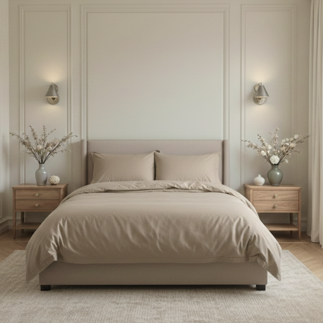 400 thread count cotton sateen bed linen in soft beige