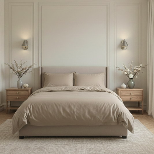 400 TC Cotton Sateen Flat Sheet + 2 Pillow Covers Soft Beige